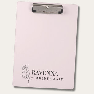 Luxury Blush Pink Rose Line Art Personalized Name Clipboard
