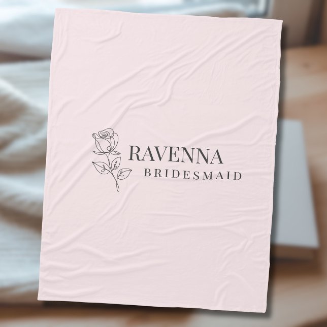 Luxury Blush Pink Rose Line Art Personalized Name  Fleece Blanket (Creator Uploaded)