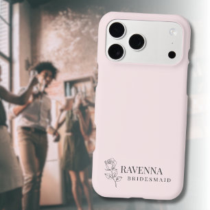 Luxury Blush Pink Rose Line Art Personalized Name  iPhone 17 Pro Max Case