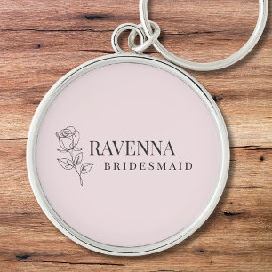 Luxury Blush Pink Rose Line Art Personalized Name Keychain