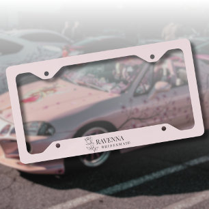Luxury Blush Pink Rose Line Art Personalized Name  License Plate Frame