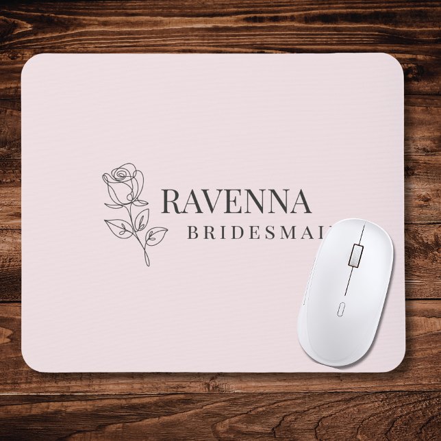 Luxury Blush Pink Rose Line Art Personalized Name  Mouse Pad (Creator Uploaded)