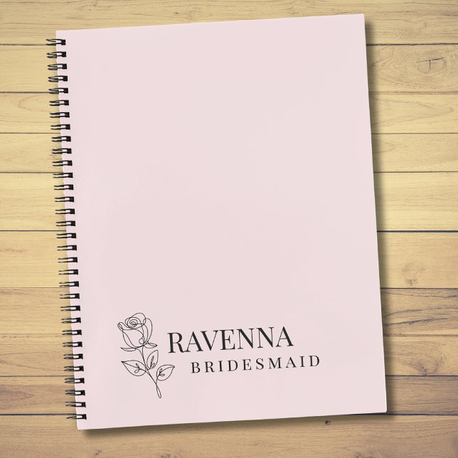 Luxury Blush Pink Rose Line Art Personalized Name  Notebook (Creator Uploaded)