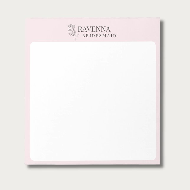 Luxury Blush Pink Rose Line Art Personalized Name  Notepad (Creator Uploaded)