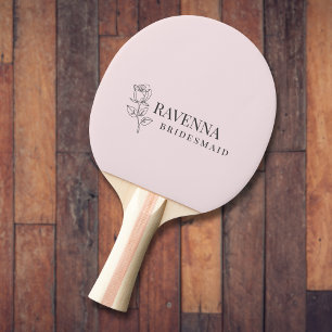 Luxury Blush Pink Rose Line Art Personalized Name  Ping Pong Paddle