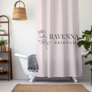 Luxury Blush Pink Rose Line Art Personalized Name  Shower Curtain