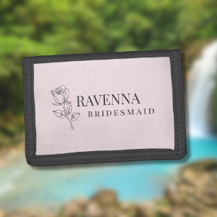 Luxury Blush Pink Rose Line Art Personalized Name Trifold Wallet