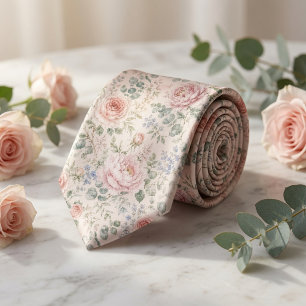 Luxury Blush Pink Rose Romantic Garden Wedding Neck Tie