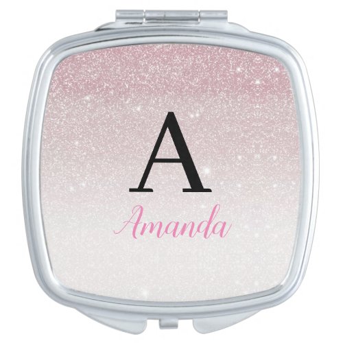 Luxury Blush Pink Sparkle Monogram Name  Initial Compact Mirror