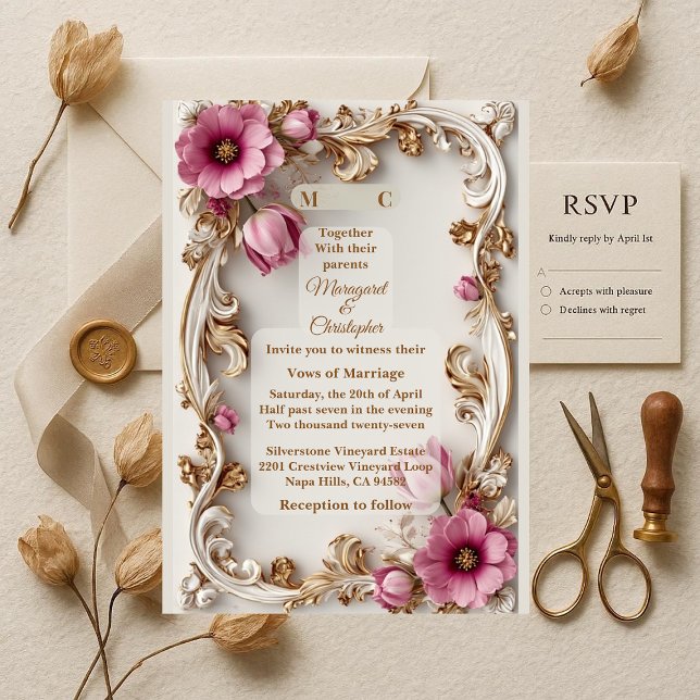 Luxury Blush Pink Tulip Gold Baroque Grand Wedding Invitation (Luxury Blush Pink Tulip Gold Baroque Grand Wedding Invitation)