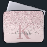 Luxury Blush Rose Gold Glitter Script Monogrammed Laptop Sleeve<br><div class="desc">Luxury, Elegant, Modern, Girly faux rose gold glitter diamond confetti custom personalized monogrammed laptop sleeve on blush pink. Featuring a faux sparkle, glam, blush pink rose gold glitter and white diamonds confetti. Pretty first name template in cursive hand lettered calligraphy font script with swashes. Add your name and monogram initial....</div>
