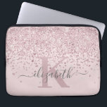 Luxury Blush Rose Gold Glitter Script Monogrammed Laptop Sleeve<br><div class="desc">Luxury, Elegant, Modern, Girly rose gold glitter diamond confetti custom personalized monogrammed laptop sleeve on blush pink. Featuring a faux sparkle, glam, blush pink rose gold glitter and white diamonds confetti. Pretty first name template in cursive hand lettered calligraphy font script with swashes. Add your name and monogram initial. Please...</div>