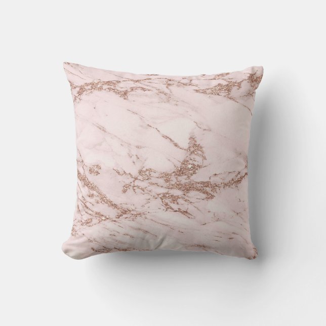 Luxury Blush Rose Pink Glitter Marble Cotton Throw Pillow (Front)