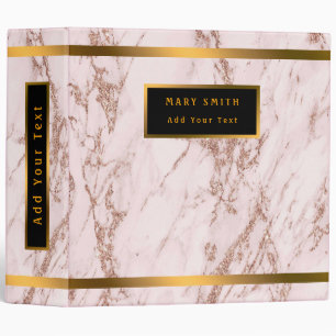 Luxury Blush Rose Pink Glitter Marble Customize 3 Ring Binder