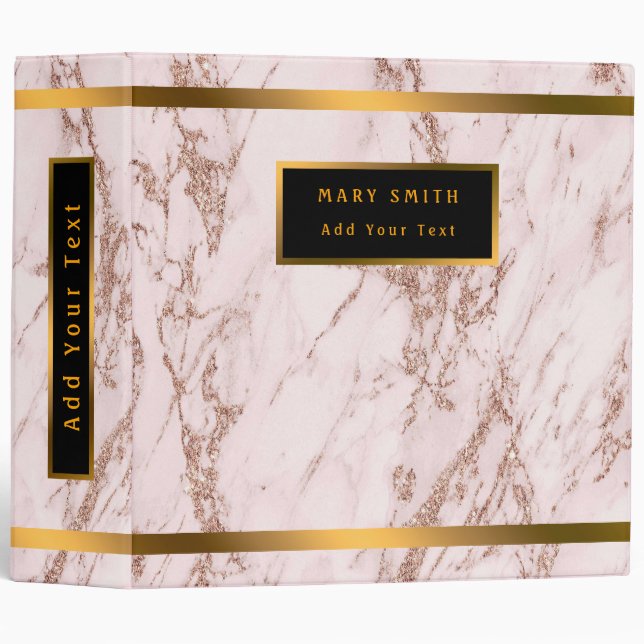 Luxury Blush Rose Pink Glitter Marble Customize 3 Ring Binder (Front/Spine)