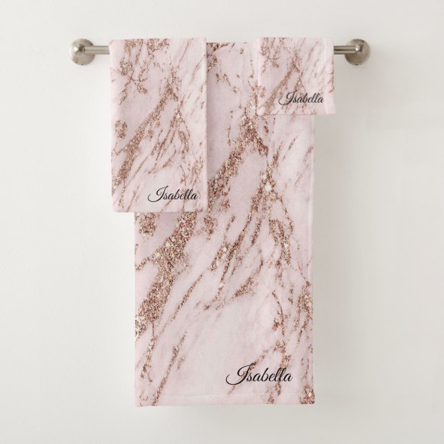 Luxury Blush Rose Pink Glitter Marble Customize Bath Towel Set (Insitu)
