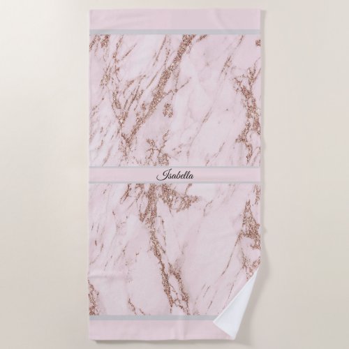 Luxury Blush Rose Pink Glitter Marble Customize Beach Towel