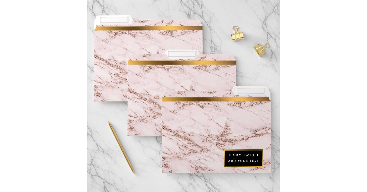 Luxury Blush Rose Pink Glitter Marble Customize File Folder | Zazzle