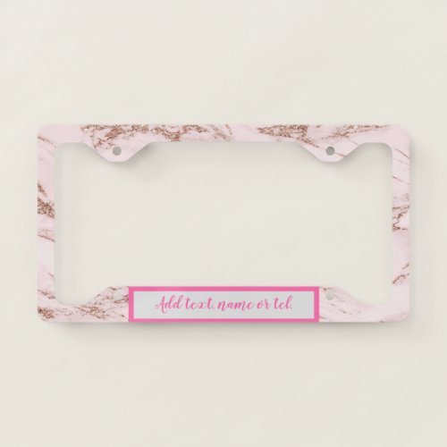 Luxury Blush Rose Pink Glitter Marble Customize License Plate Frame