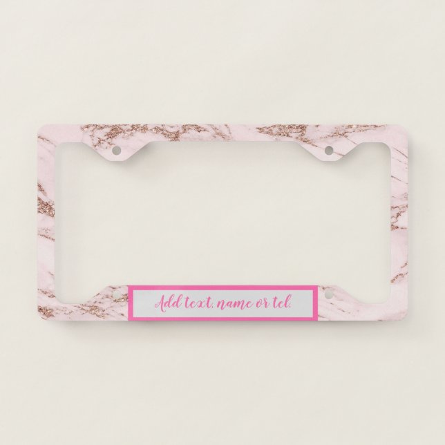 Luxury Blush Rose Pink Glitter Marble Customize License Plate Frame (Front)