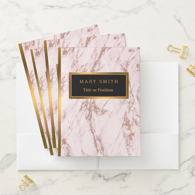 Luxury Blush Rose Pink Glitter Marble Customize Pocket Folder (In Situ)
