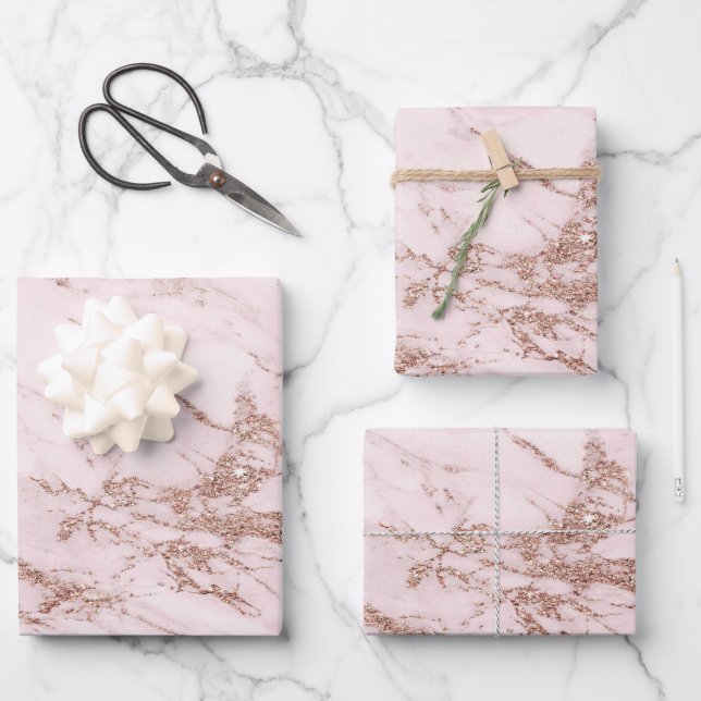 Luxury Blush Rose Pink Glitter Marble Customize Wrapping Paper Sheets (Front)