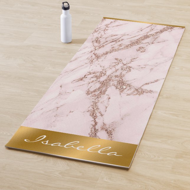 Luxury Blush Rose Pink Glitter Marble Customize Yoga Mat (In Situ)