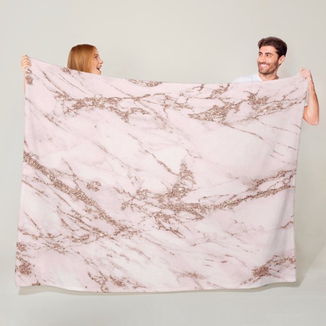 Luxury Blush Rose Pink Glitter Marble Fleece Blanket (In Situ)