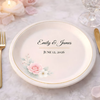 Luxury Blush Wedding Paper Plates