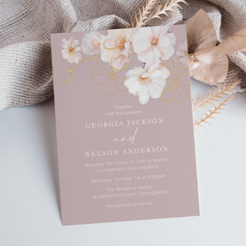 Luxury Blush Wildflowers Gold Wedding Invitation