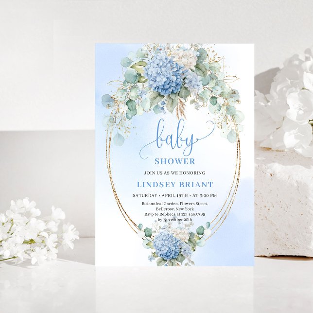 Luxury Bohemian Blue Hydrangea Baby Shower Invite (Luxury Bohemian Blue Hydrangea Baby Shower Invitation)