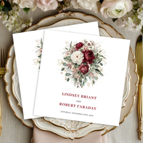 Luxury Bohemian Burgundy Flowers Gold Napkins