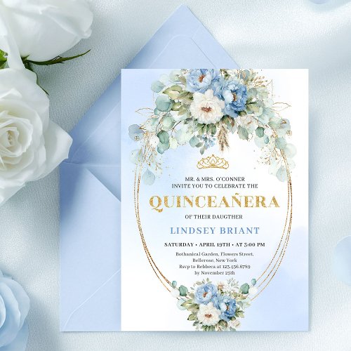 Luxury Boho Blue Floral Quinceañera 15th Birthday