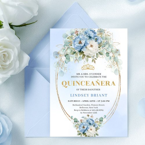 Luxury Boho Blue Peonies Quinceañera Printable