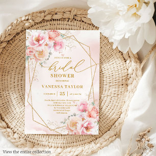 Luxury Boho Blush Gold Floral Bridal Shower Invite