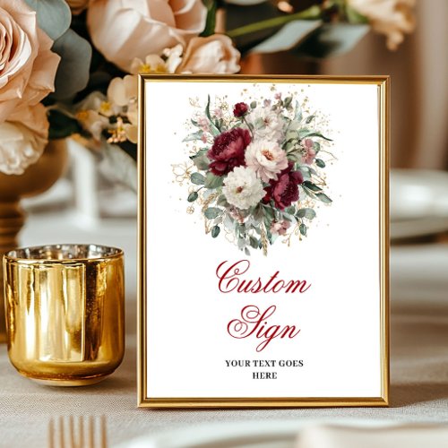 Luxury Boho Burgundy Floral Gold Custom Sign