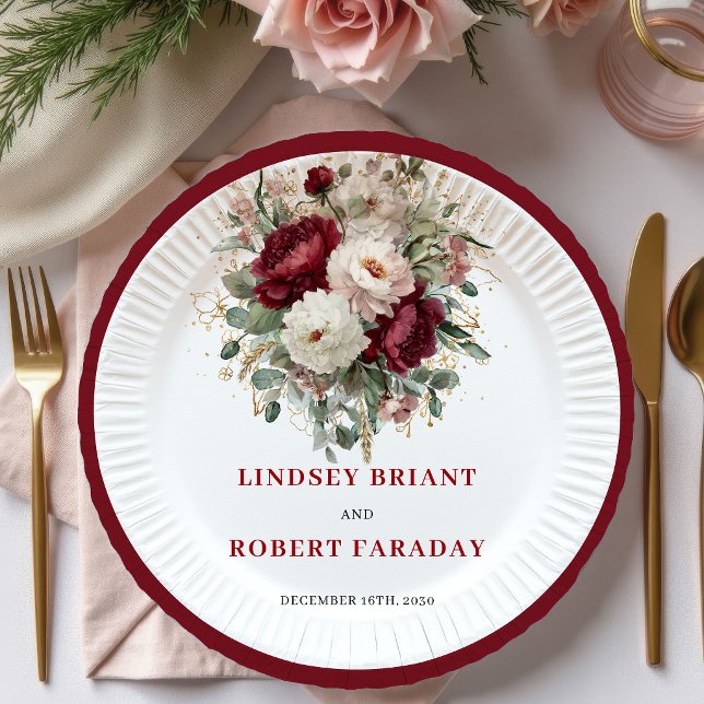 Luxury Boho Burgundy Floral Gold Plates (Luxury Boho Burgundy Floral Gold Plates)