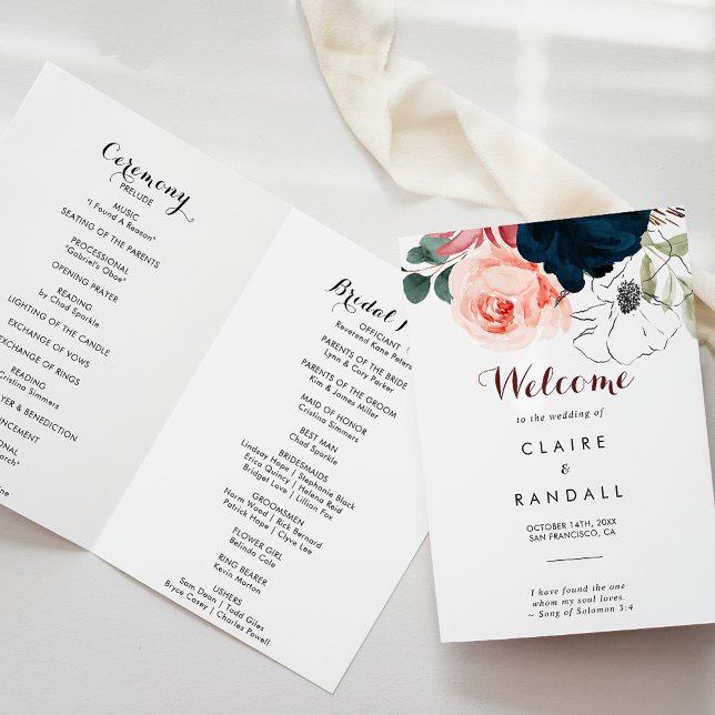 Luxury Boho Colorful Floral Folded Wedding Program (Creator Uploaded)
