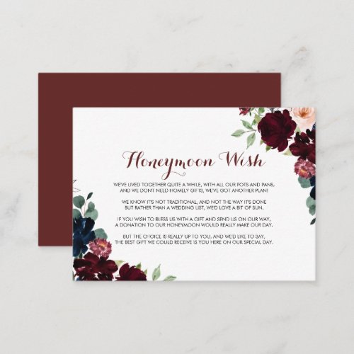 Luxury Boho Colorful Floral Honeymoon Wish   Enclosure Card