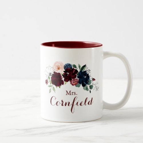 Luxury Boho Colorful Floral Mrs Newlywed Bride   Two_Tone Coffee Mug