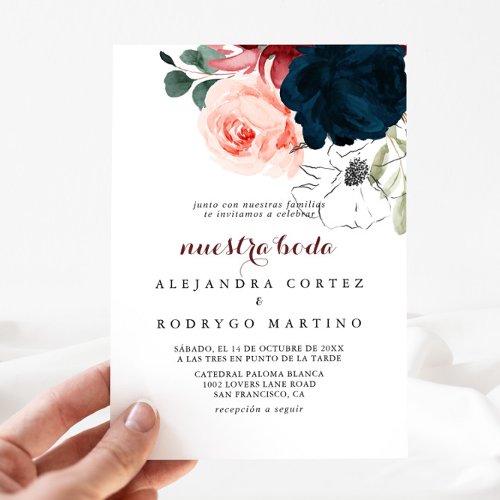 Luxury Boho Colorful Floral Nuestra Boda Wedding   Invitation