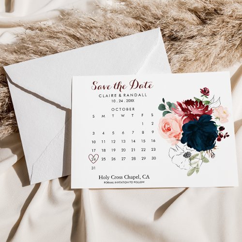 Luxury Boho Colorful Floral Save the Date Calendar
