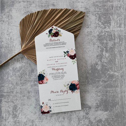 Luxury Boho Colorful Floral Wedding  All In One Invitation