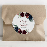 Luxury Boho Colorful Floral Wedding  Classic Round Sticker<br><div class="desc">This luxury boho colorful floral wedding classic round sticker is perfect for a rustic wedding reception. The design features elegant watercolor blue,  burgundy,  pink and blush flowers with green foliage.</div>