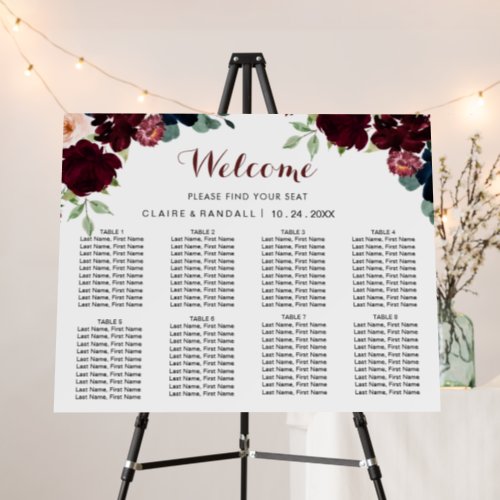 Luxury Boho Colorful Floral Wedding Seating Chart Foam Board