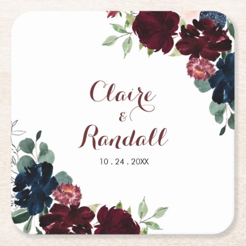 Luxury Boho Colorful Floral Wedding  Square Paper Coaster