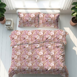 Luxury Boho Dusty Pink Flowers Duvet Cover Wedding