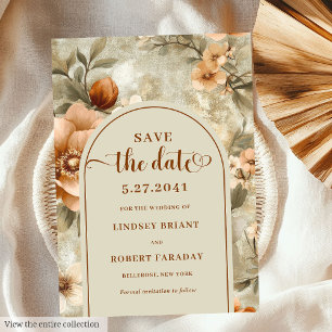 Luxury Boho Earthy Ivory Sage Floral Save the Date Invitation