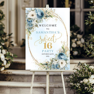 Luxury Boho Floral Gold Sweet 16 Welcome Board Poster