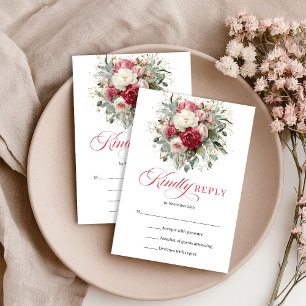 Luxury Boho Floral Red White RSVP Enclosure Card